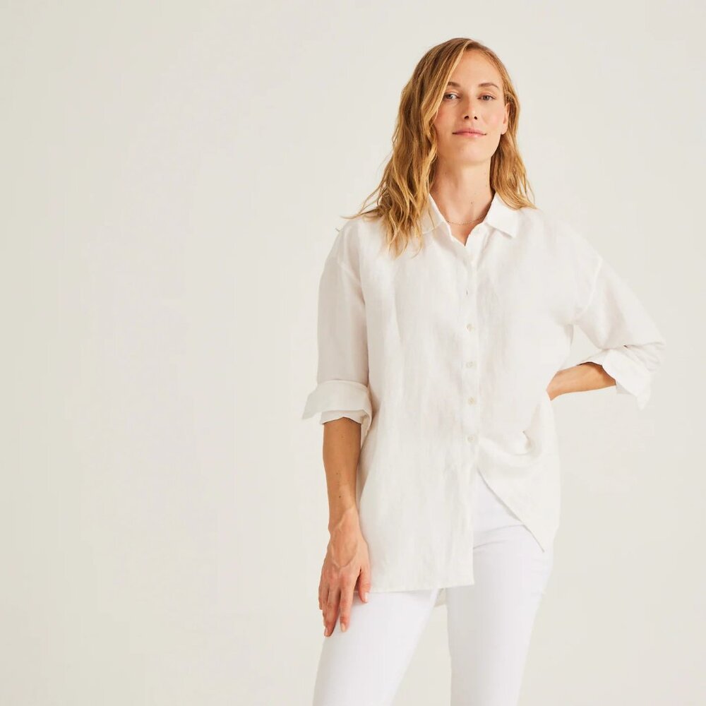 Calypso St. Barth Marlow Linen Button-Down Shirt White Size 1X NWT